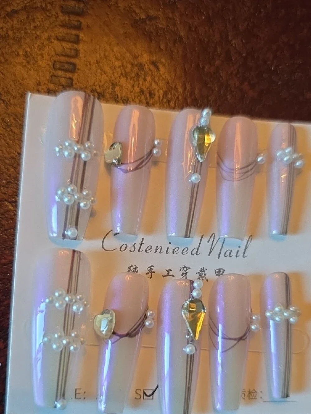 Pink Nude Press-On Nail Set with Pearls Size Small